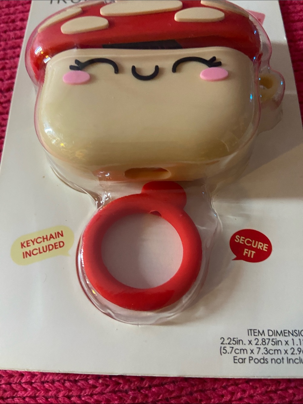 Cute Red Mushroom Kids Earbud Case with Keychain